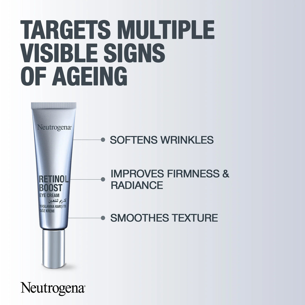 Neutrogena, Retinol Boost Eye Cream, developed with dermatologists to fight visible signs of ageing by improving skin tone and texture and reducing the appearance of fine lines, 15ml