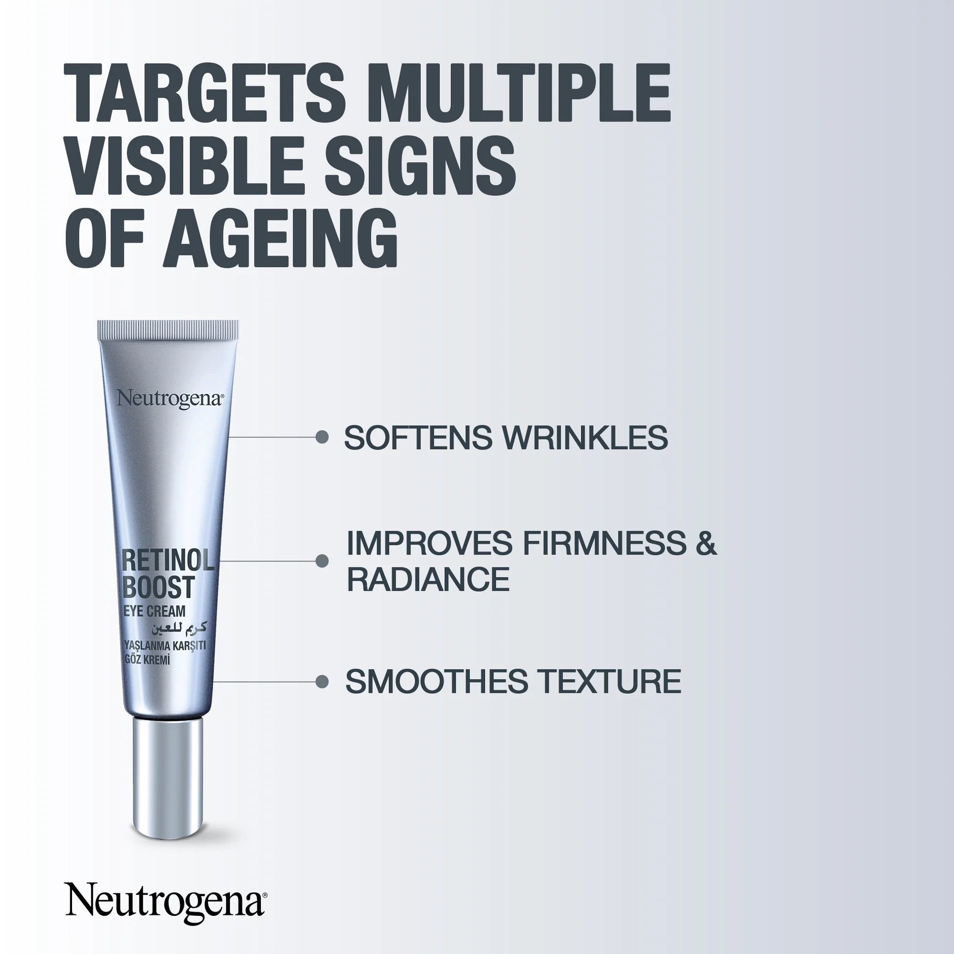 Neutrogena, Retinol Boost Eye Cream, developed with dermatologists to fight visible signs of ageing by improving skin tone and texture and reducing the appearance of fine lines, 15ml