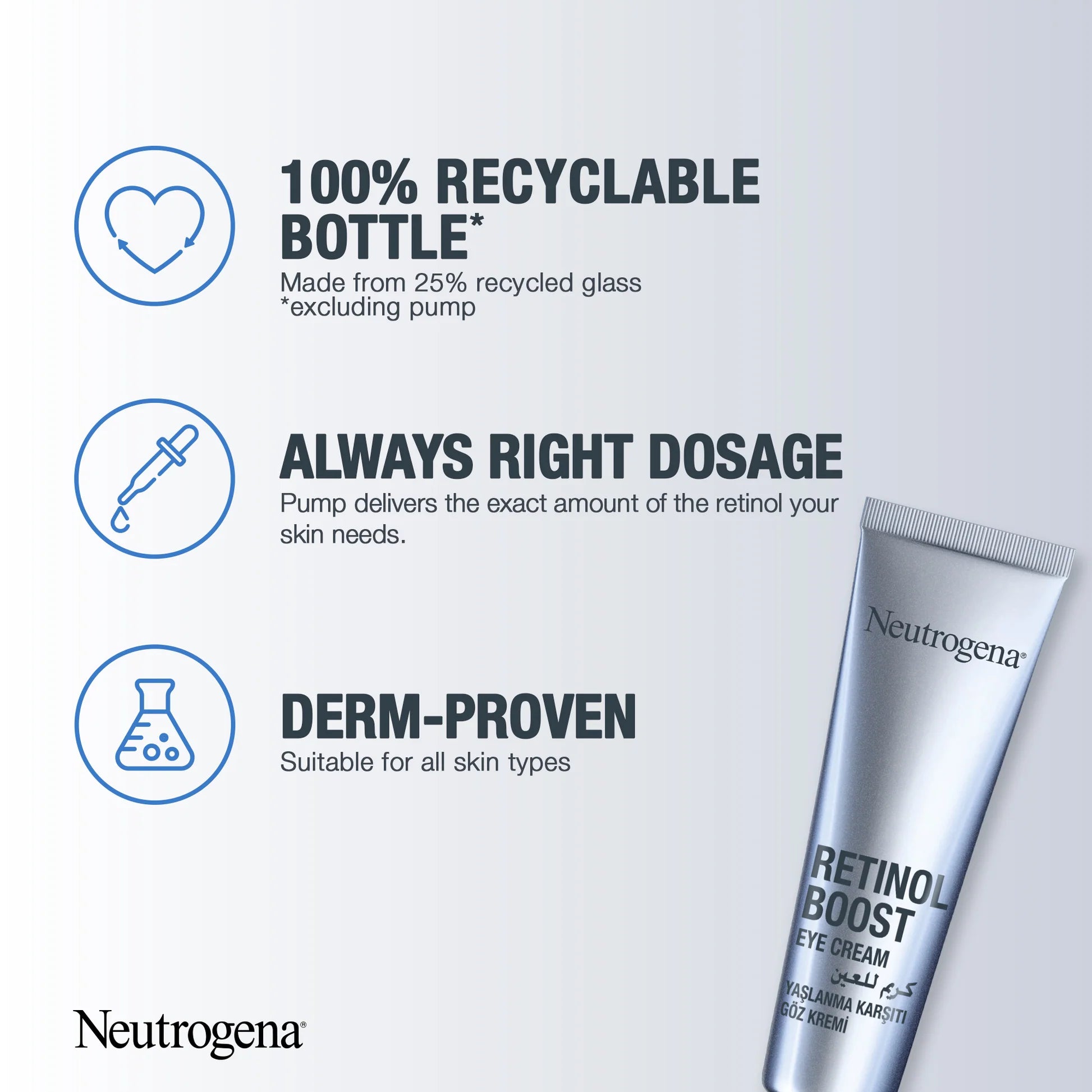 Neutrogena, Retinol Boost Eye Cream, developed with dermatologists to fight visible signs of ageing by improving skin tone and texture and reducing the appearance of fine lines, 15ml