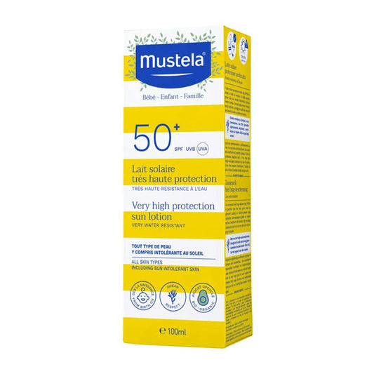 Mustela SPF50+ Sun Lotion 100ml Tube – Very Water-Resistant Sunscreen for Babies and Sensitive Skin