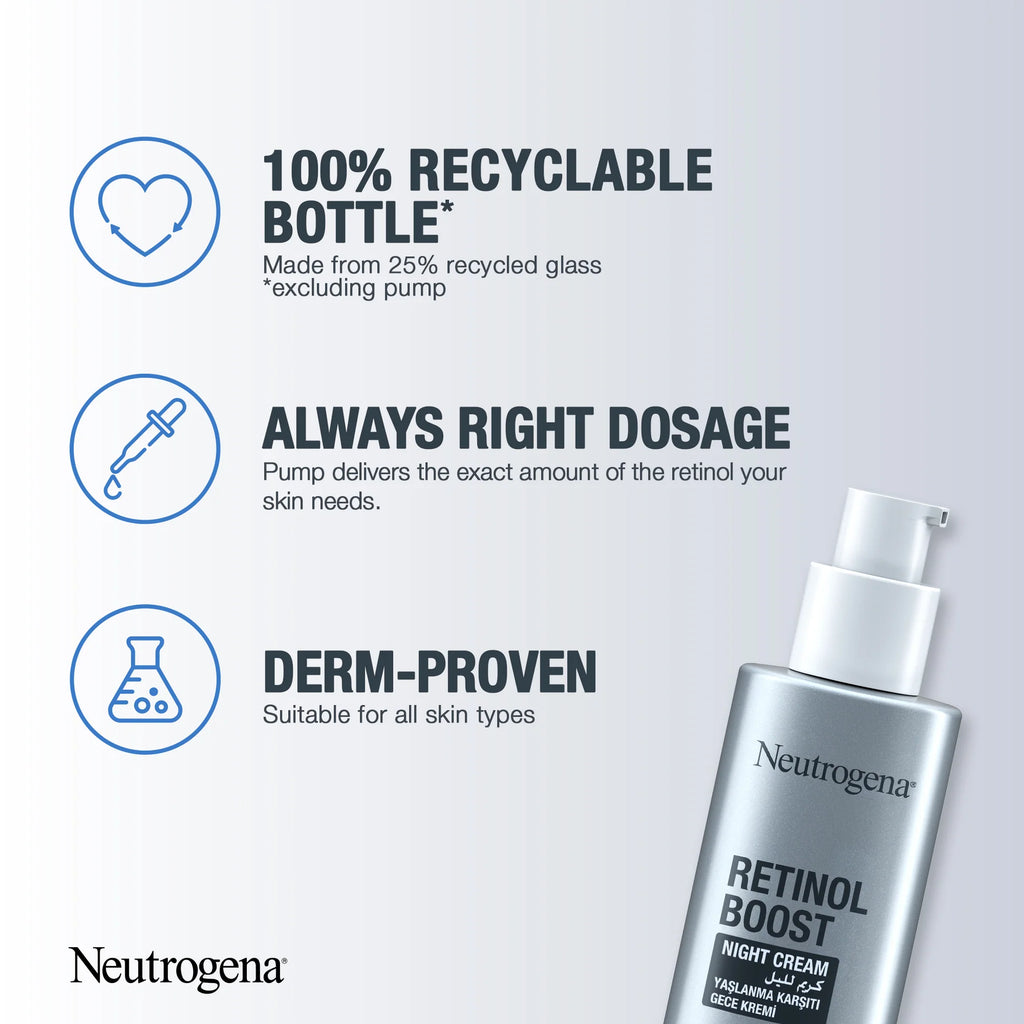 Neutrogena Retinol Boost Night Cream, Fights visible signs of ageing and reduces the appearance of wrinkles, dryness, and age spots, 50ml