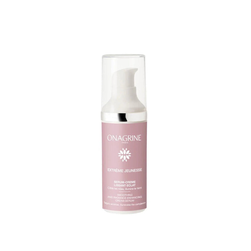 Skincare bottle with pink label on a white background