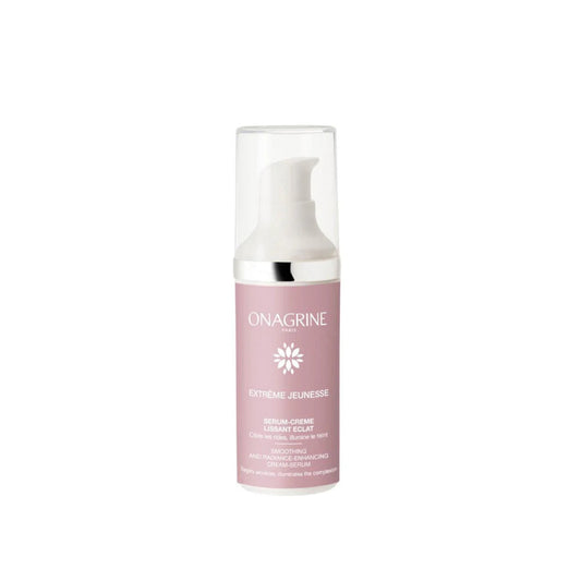 Skincare bottle with pink label on a white background