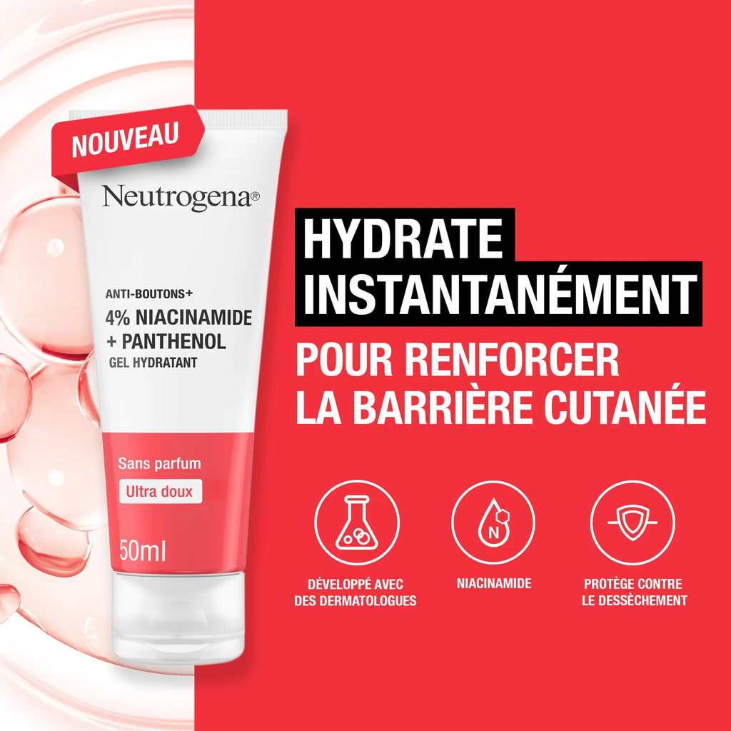 Neutrogena Spot Control+ Gel Hydrator, with 4% Niacinamide + Panthenol, provides immediate hydration to fortify and protect skin barrier, 50ml