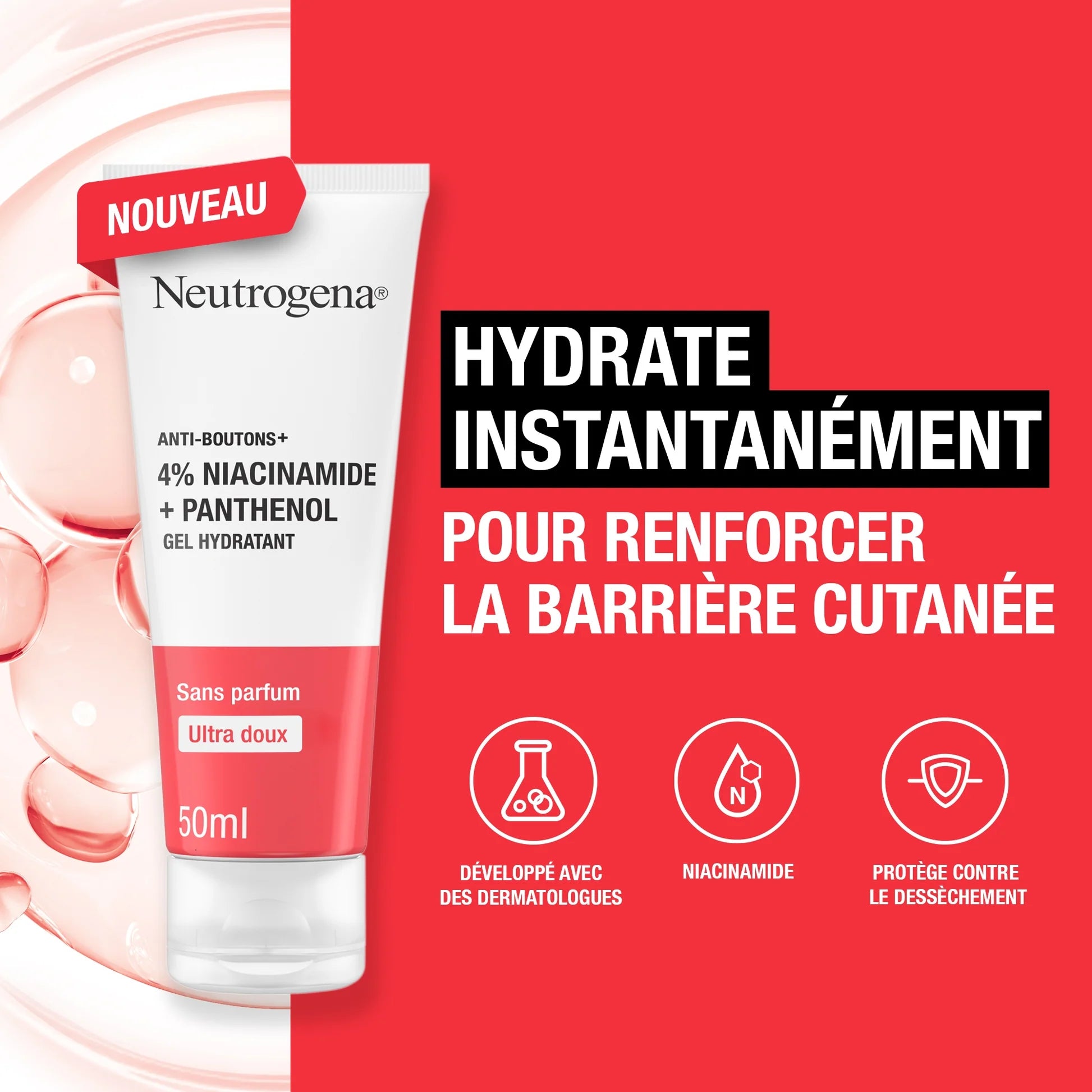 Neutrogena Spot Control+ Gel Hydrator, with 4% Niacinamide + Panthenol, provides immediate hydration to fortify and protect skin barrier, 50ml