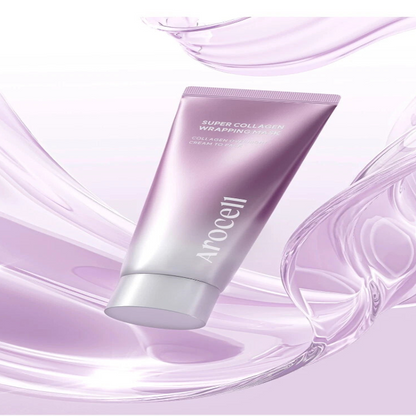 Purple skincare product with a swirling purple background