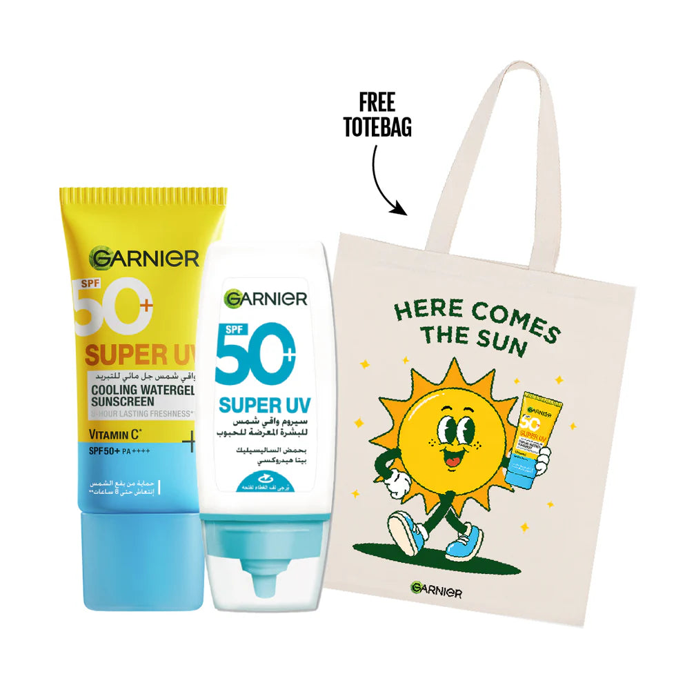 Garnier Super UV Cooling Watergel Sunscreen + Anti-Acne SPF50+ Sunscreen + FREE Tote Bag