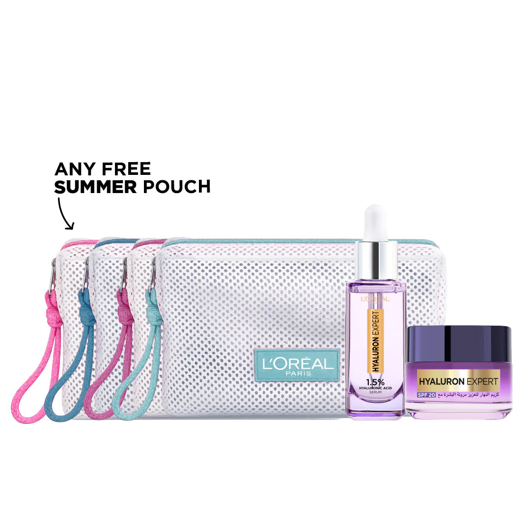 L'Oréal Paris Hyaluron Expert Replumping Face Serum + Anti-Aging Day Cream + Free Summer Pouch At 20%% OFF