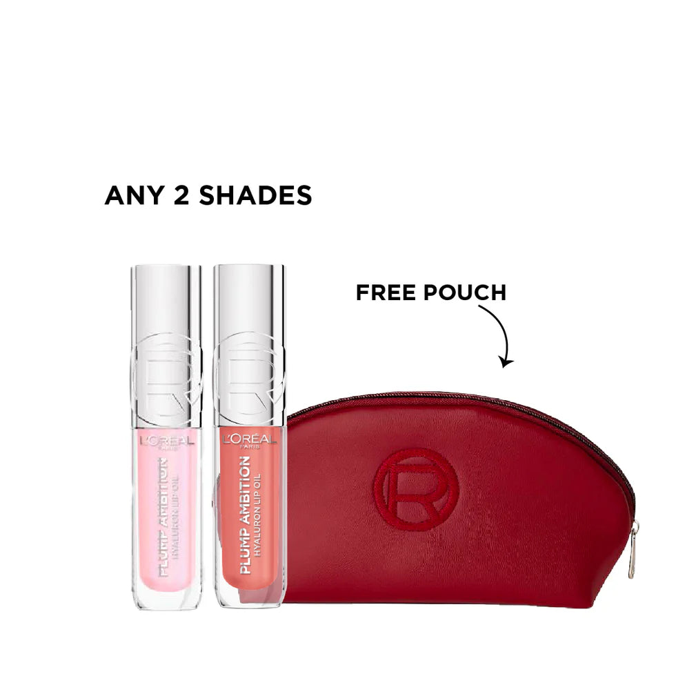 L'Oréal Paris Hyaluron Lip Oil Duo 24H Hydration Bundle + FREE Pouch