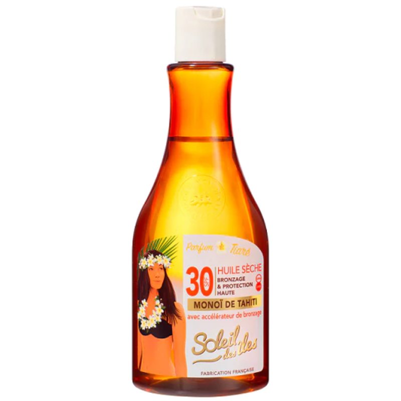 Bottle of Soleil Des Îles Dry Tanning and Protection Oil with SPF30, 150 ml