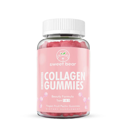 Bottle of Sweet Bear Collagen Gummies on a white background